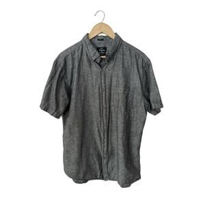 Artistry In Motion Grey Woven Linen Blend Short Sleeve Button Down Large